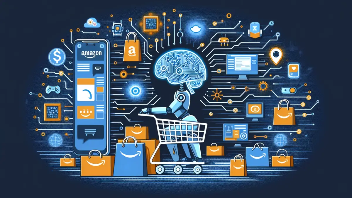 Ilustração representando nova IA da Amazon para ajudar com compras.